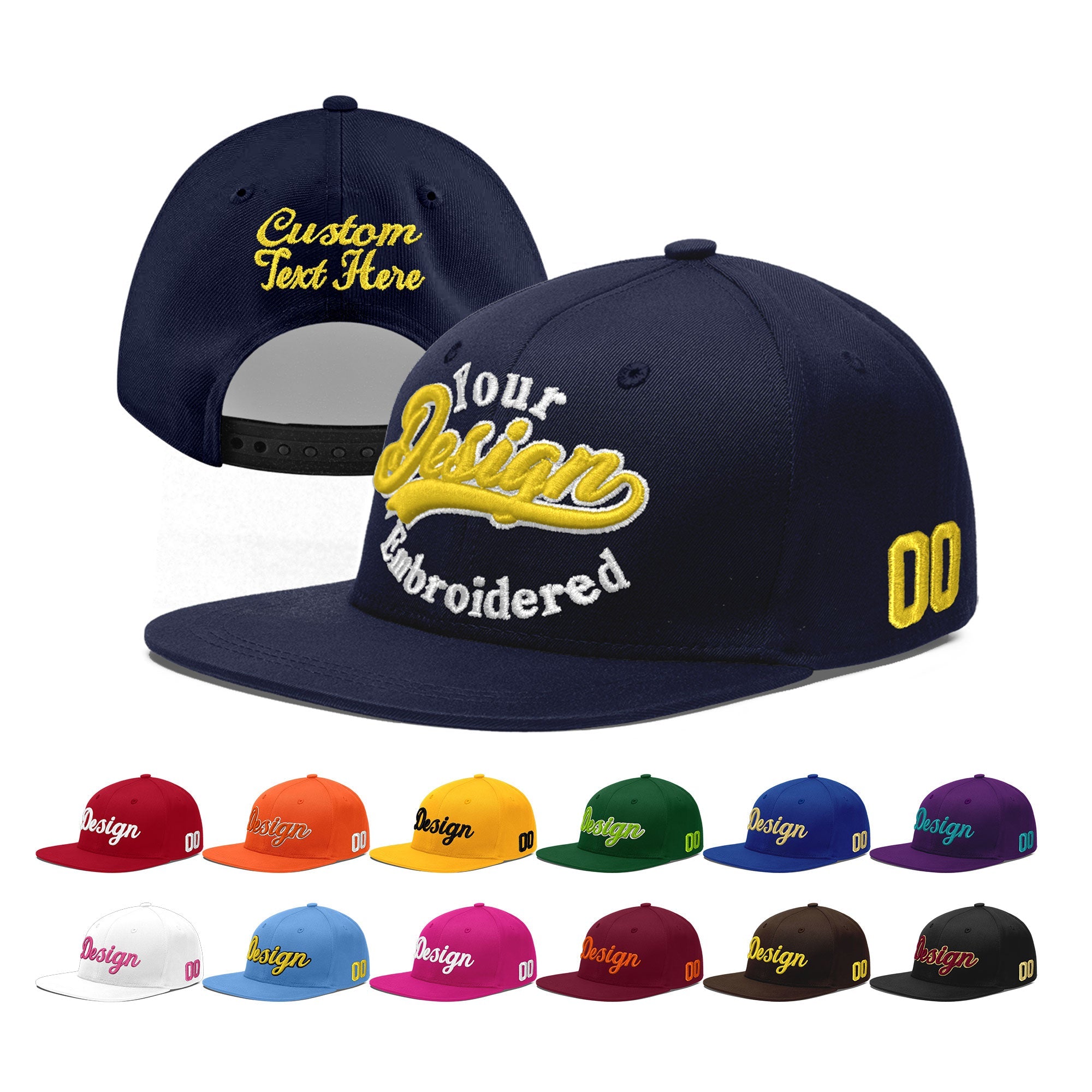 Custom Navy 3D Puff Embroidery Flat Embroidery Casual Sport Baseball Cap