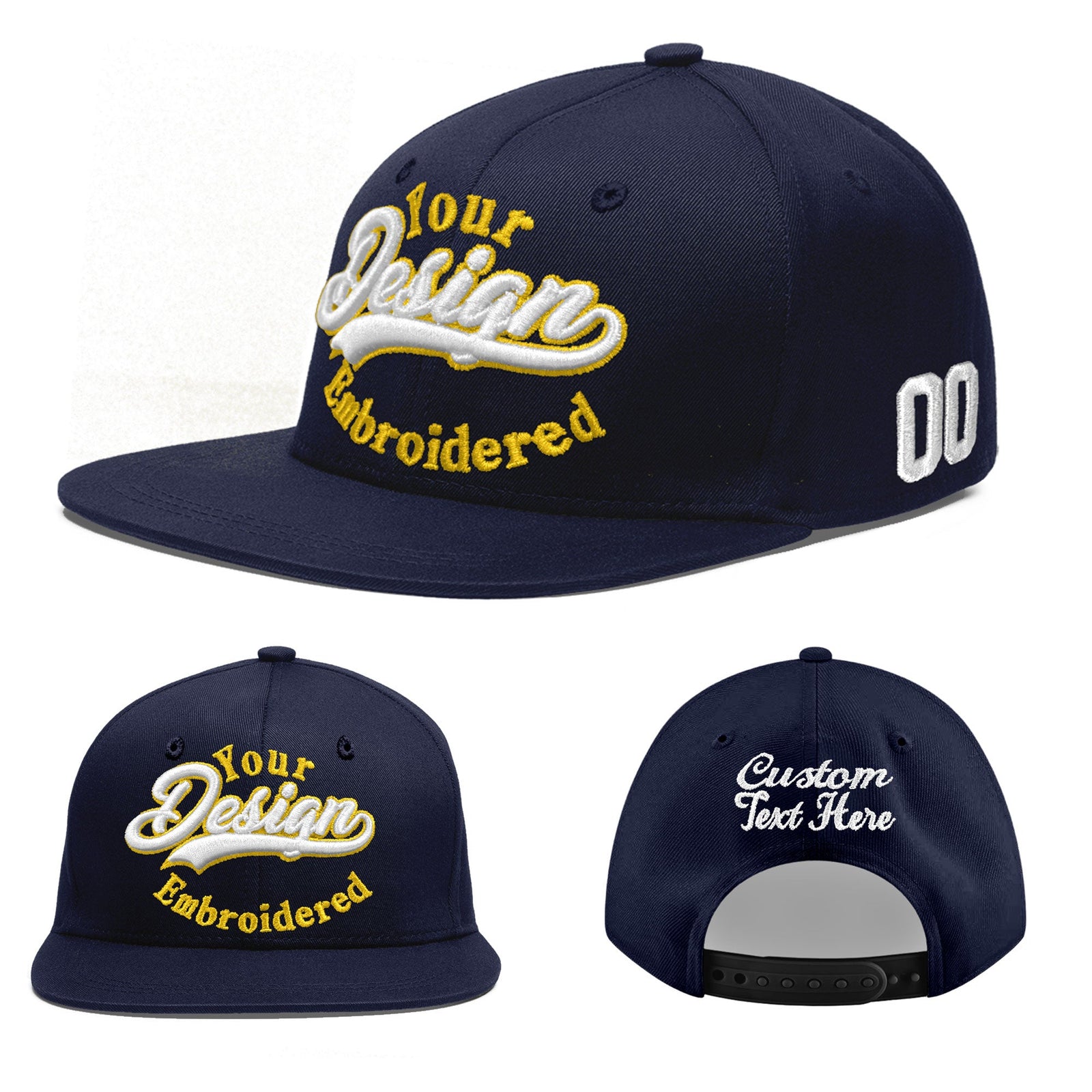 Custom Navy 3D Puff Embroidery Flat Embroidery Casual Sport Baseball Cap
