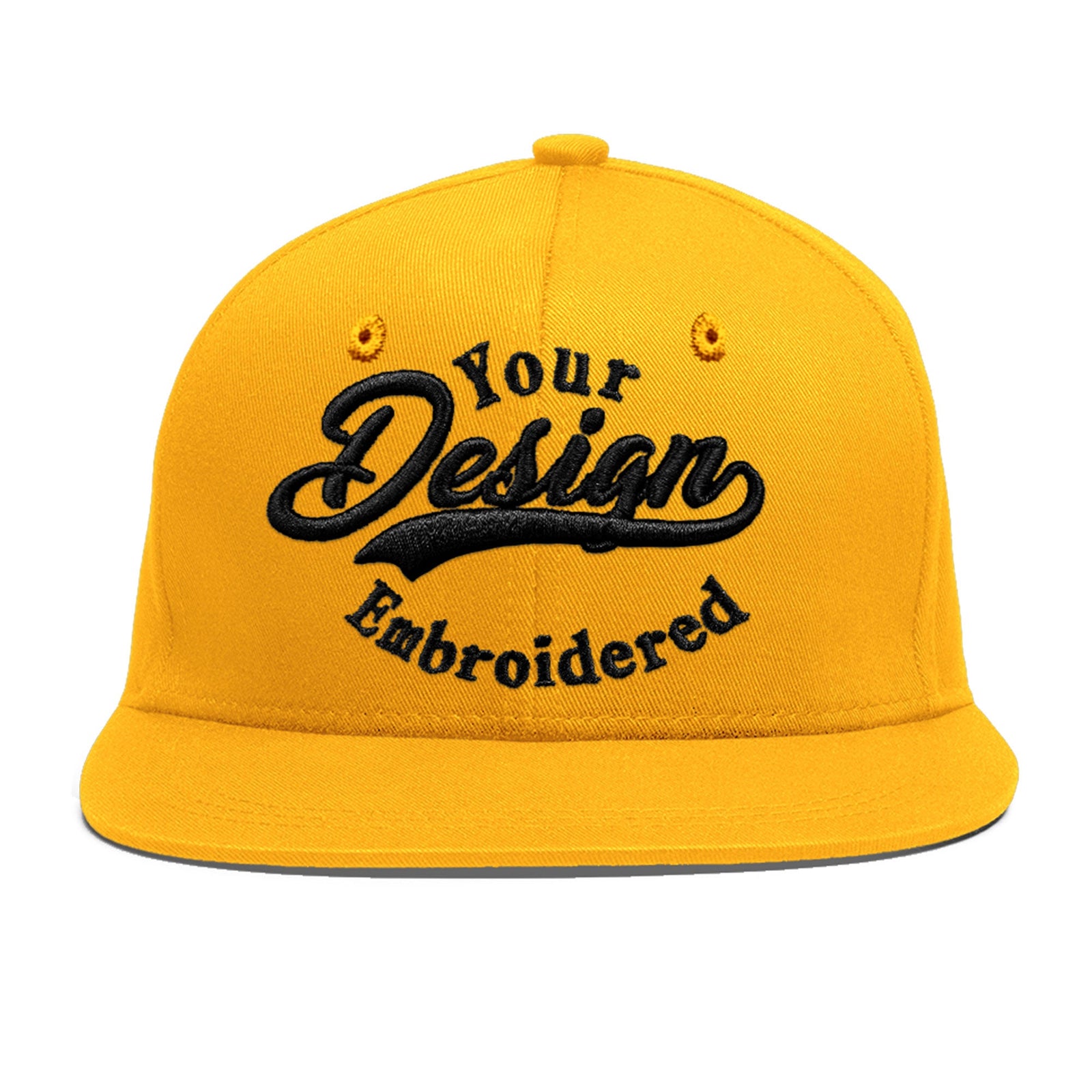 Custom Yellow 3D Puff Embroidery Flat Embroidery Casual Sport Baseball Cap