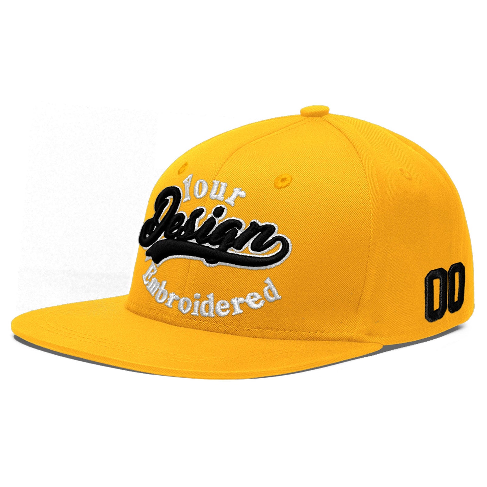 Custom Yellow 3D Puff Embroidery Flat Embroidery Casual Sport Baseball Cap