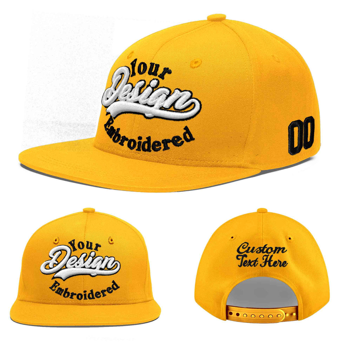 Custom Yellow 3D Puff Embroidery Flat Embroidery Casual Sport Baseball Cap
