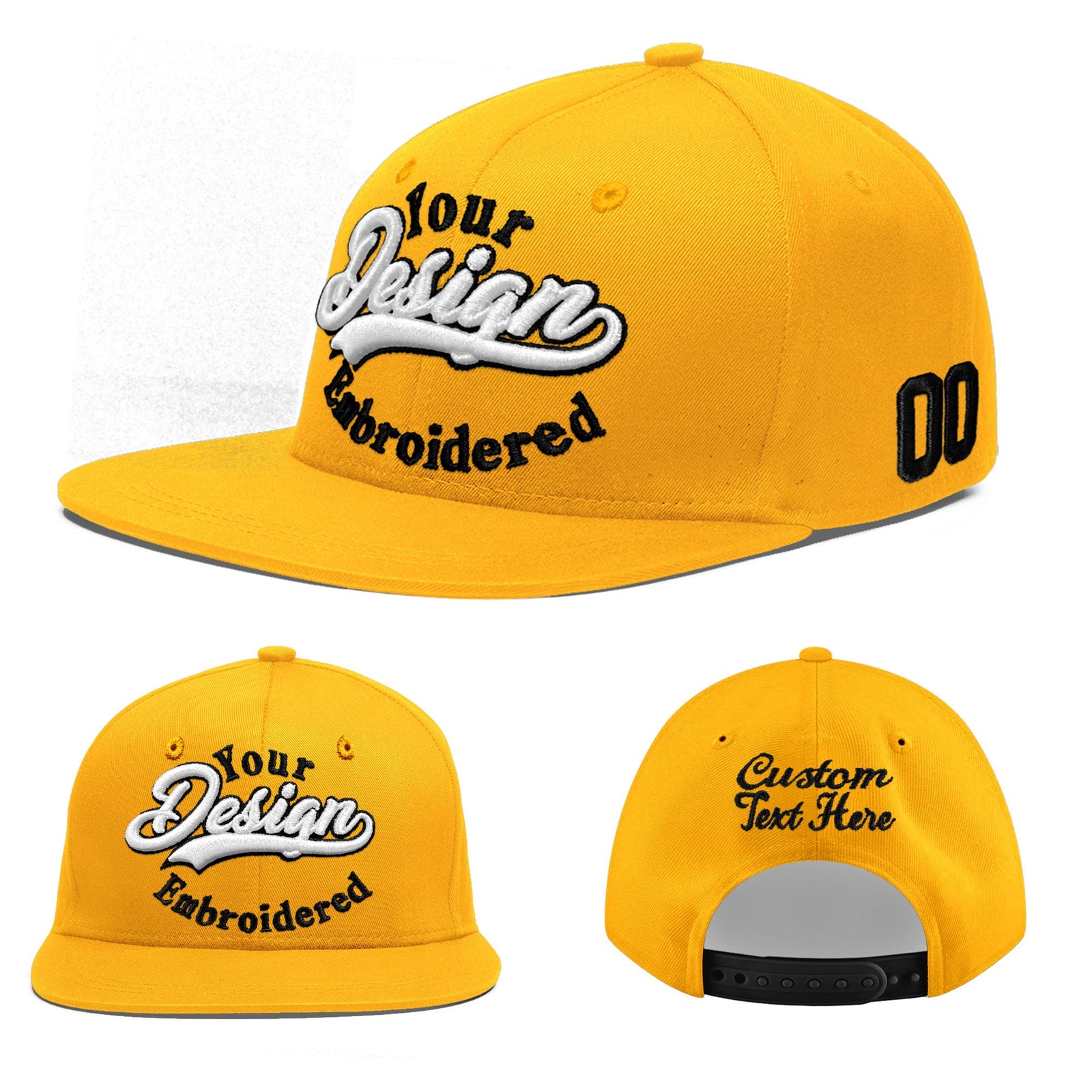 Custom Yellow 3D Puff Embroidery Flat Embroidery Casual Sport Baseball Cap