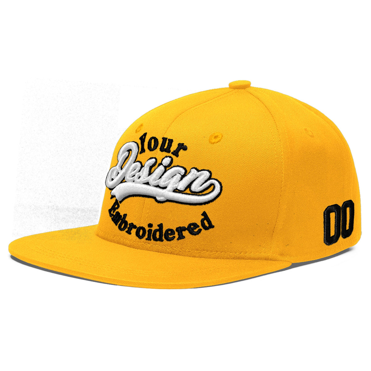 Custom Yellow 3D Puff Embroidery Flat Embroidery Casual Sport Baseball Cap