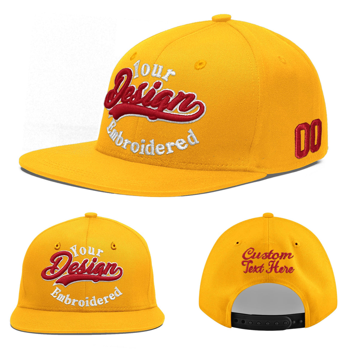 Custom Yellow 3D Puff Embroidery Flat Embroidery Casual Sport Baseball Cap