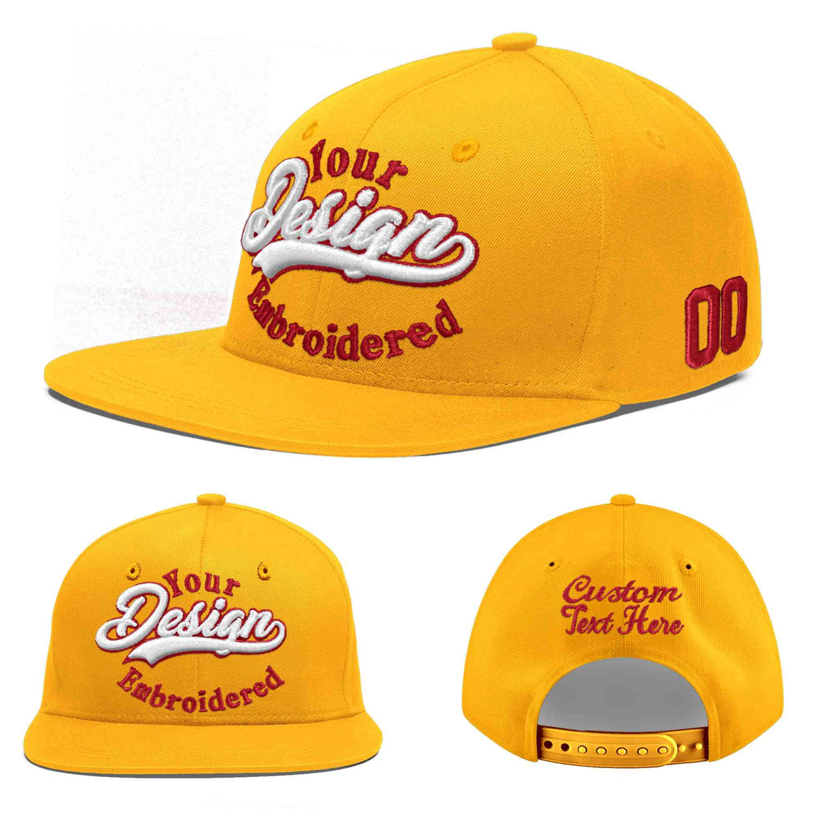 Custom Yellow 3D Puff Embroidery Flat Embroidery Casual Sport Baseball Cap
