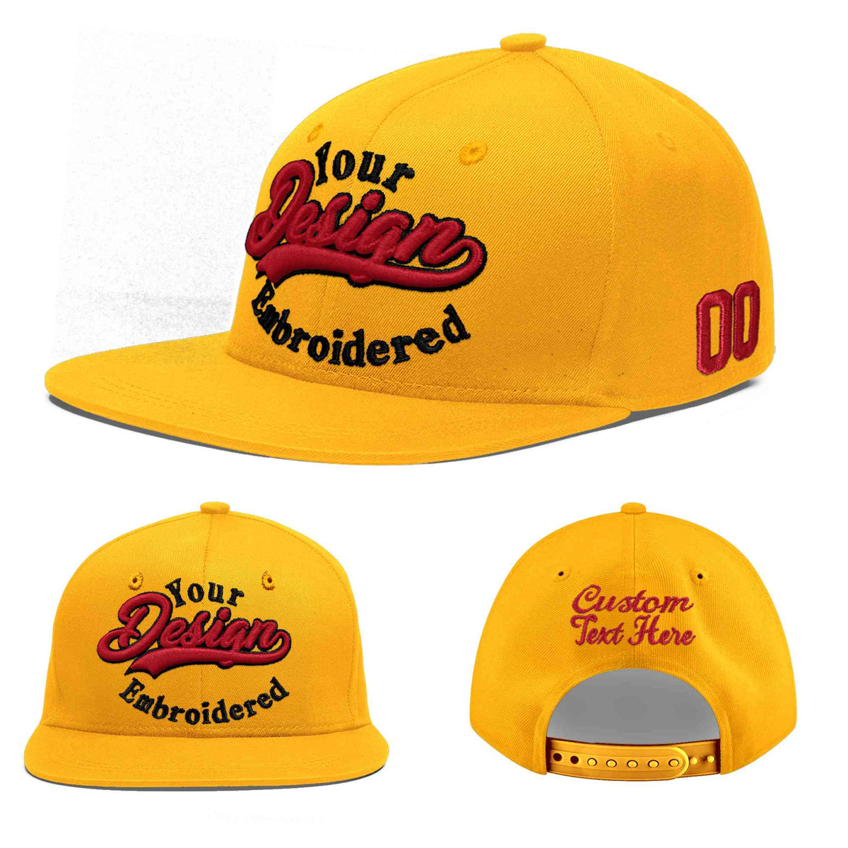 Custom Yellow 3D Puff Embroidery Flat Embroidery Casual Sport Baseball Cap