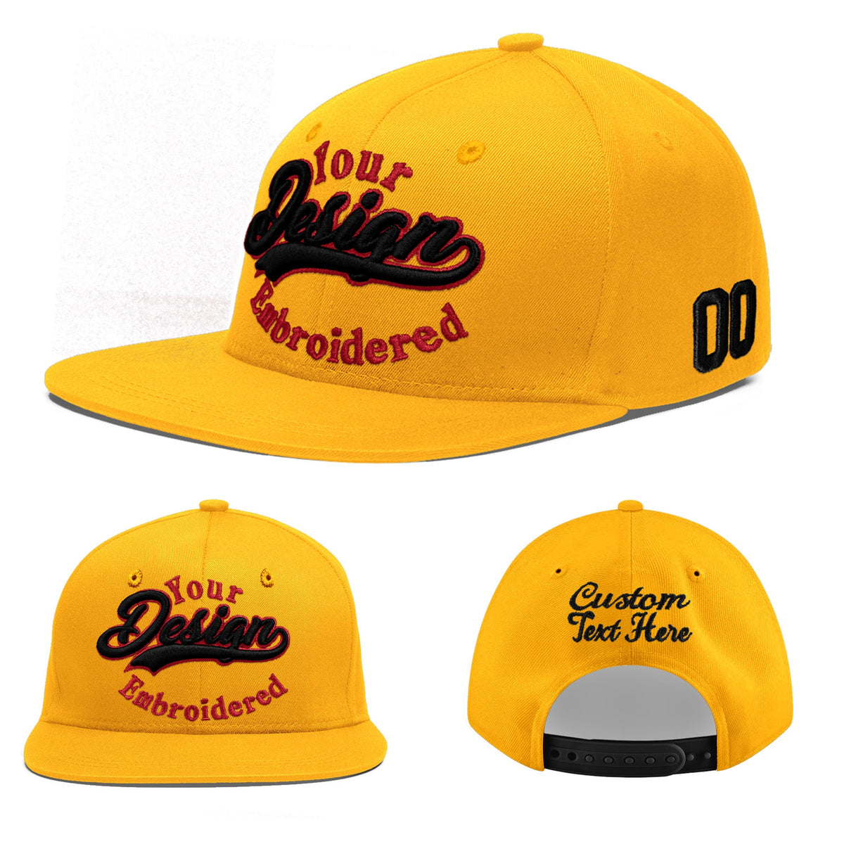Custom Yellow 3D Puff Embroidery Flat Embroidery Casual Sport Baseball Cap