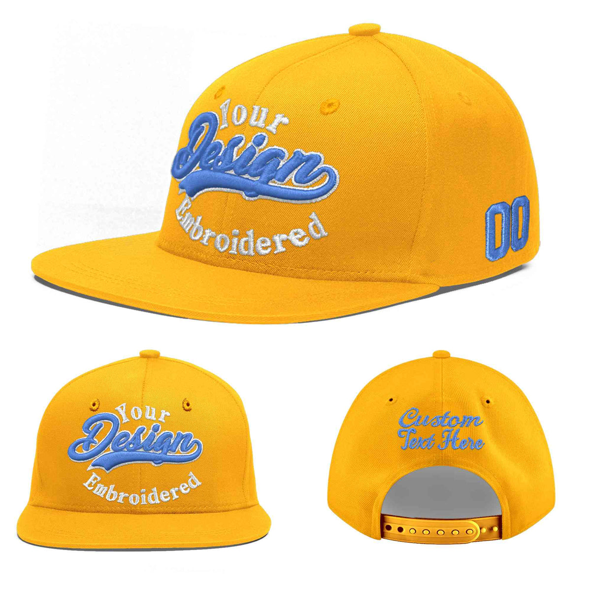 Custom Yellow 3D Puff Embroidery Flat Embroidery Casual Sport Baseball Cap