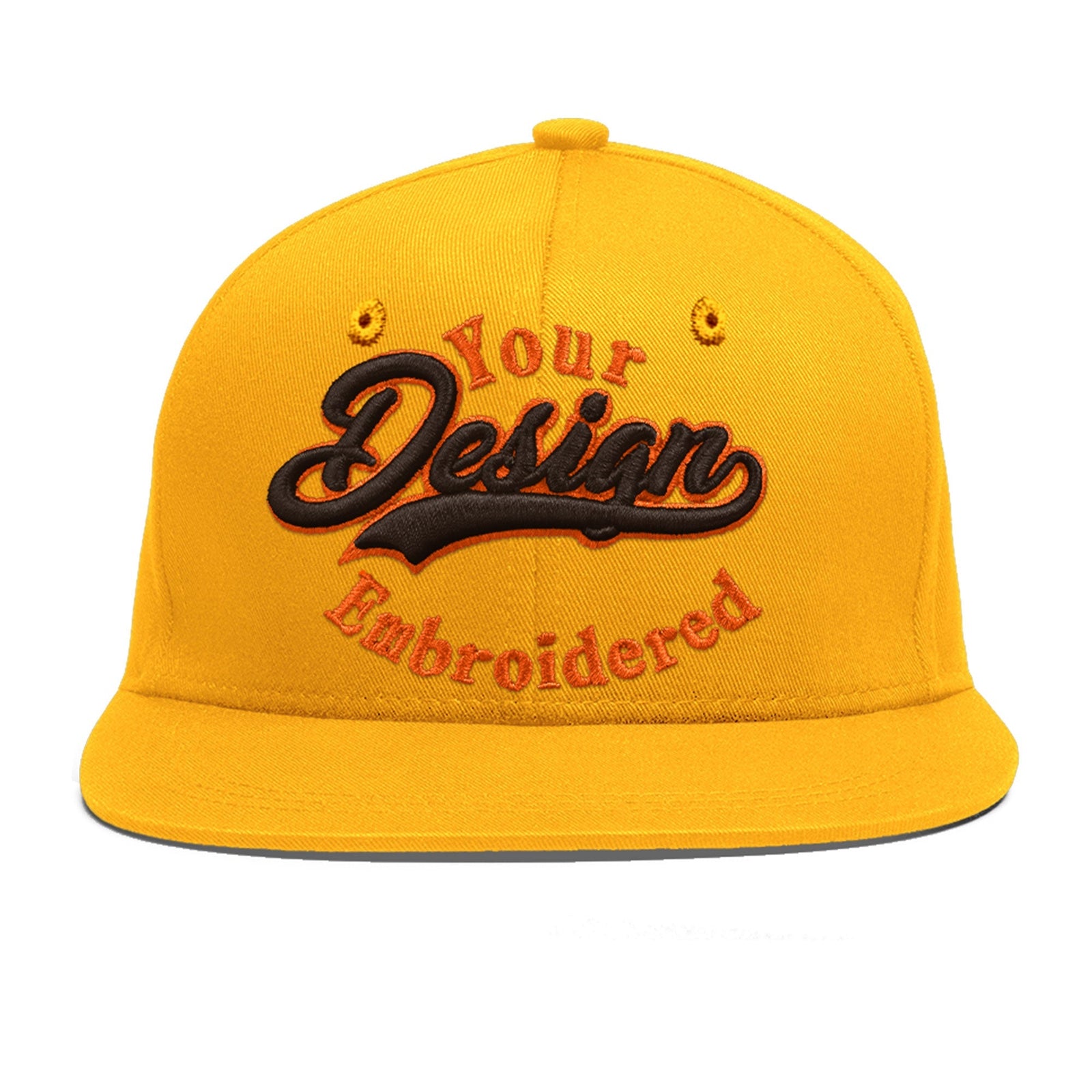 Custom Yellow 3D Puff Embroidery Flat Embroidery Casual Sport Baseball Cap