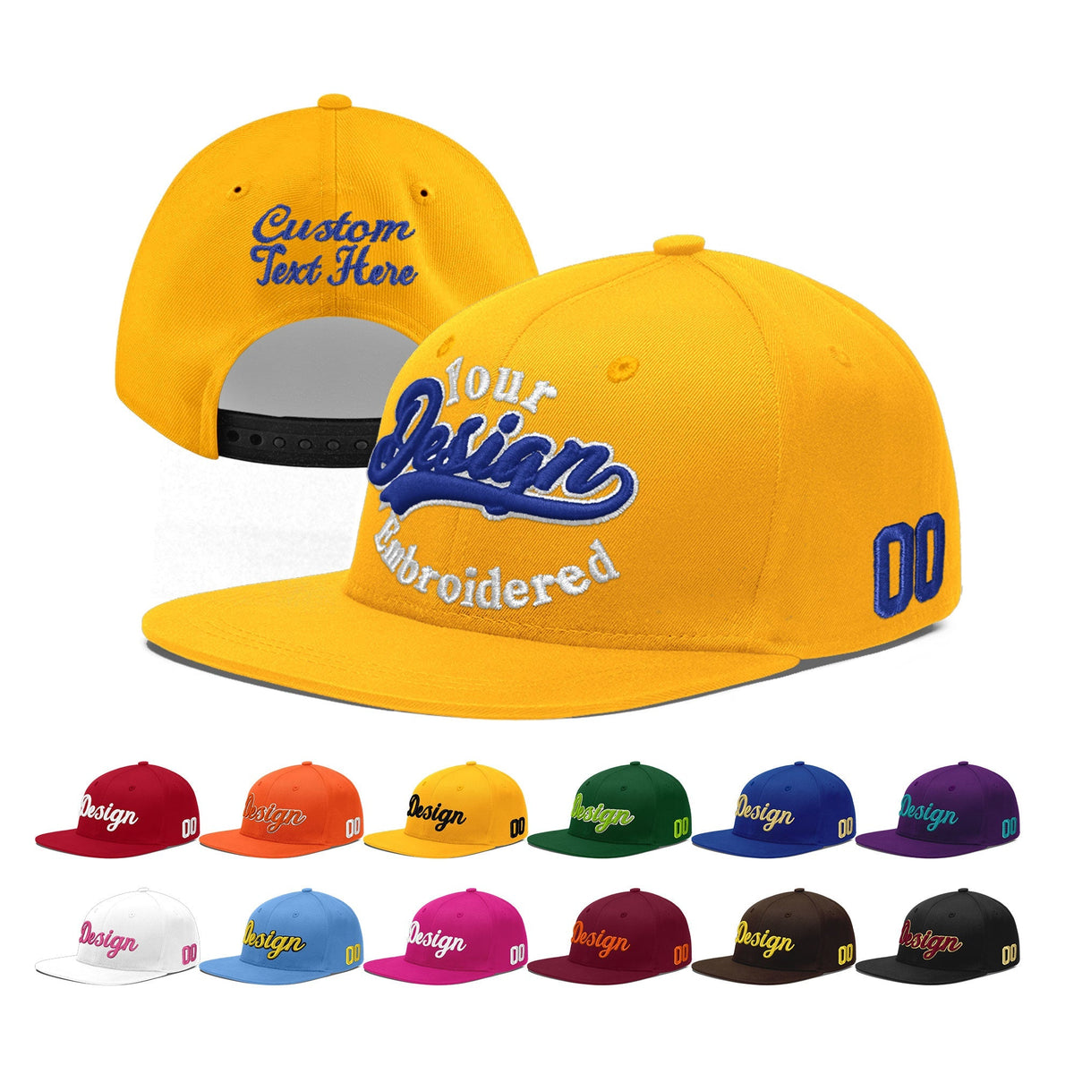 Custom Yellow 3D Puff Embroidery Flat Embroidery Casual Sport Baseball Cap