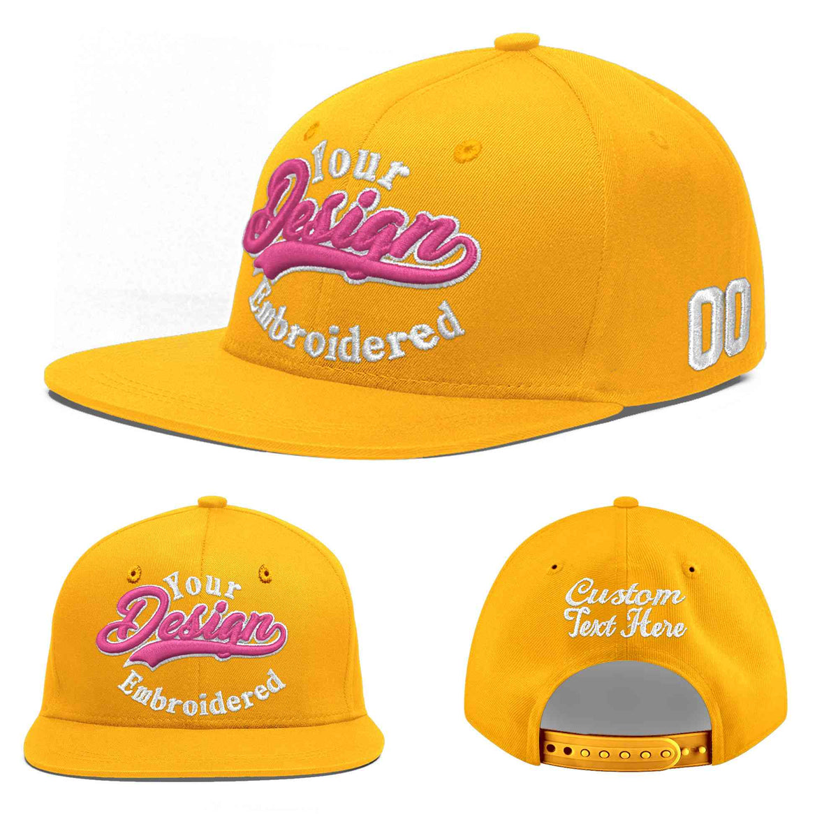 Custom Yellow 3D Puff Embroidery Flat Embroidery Casual Sport Baseball Cap