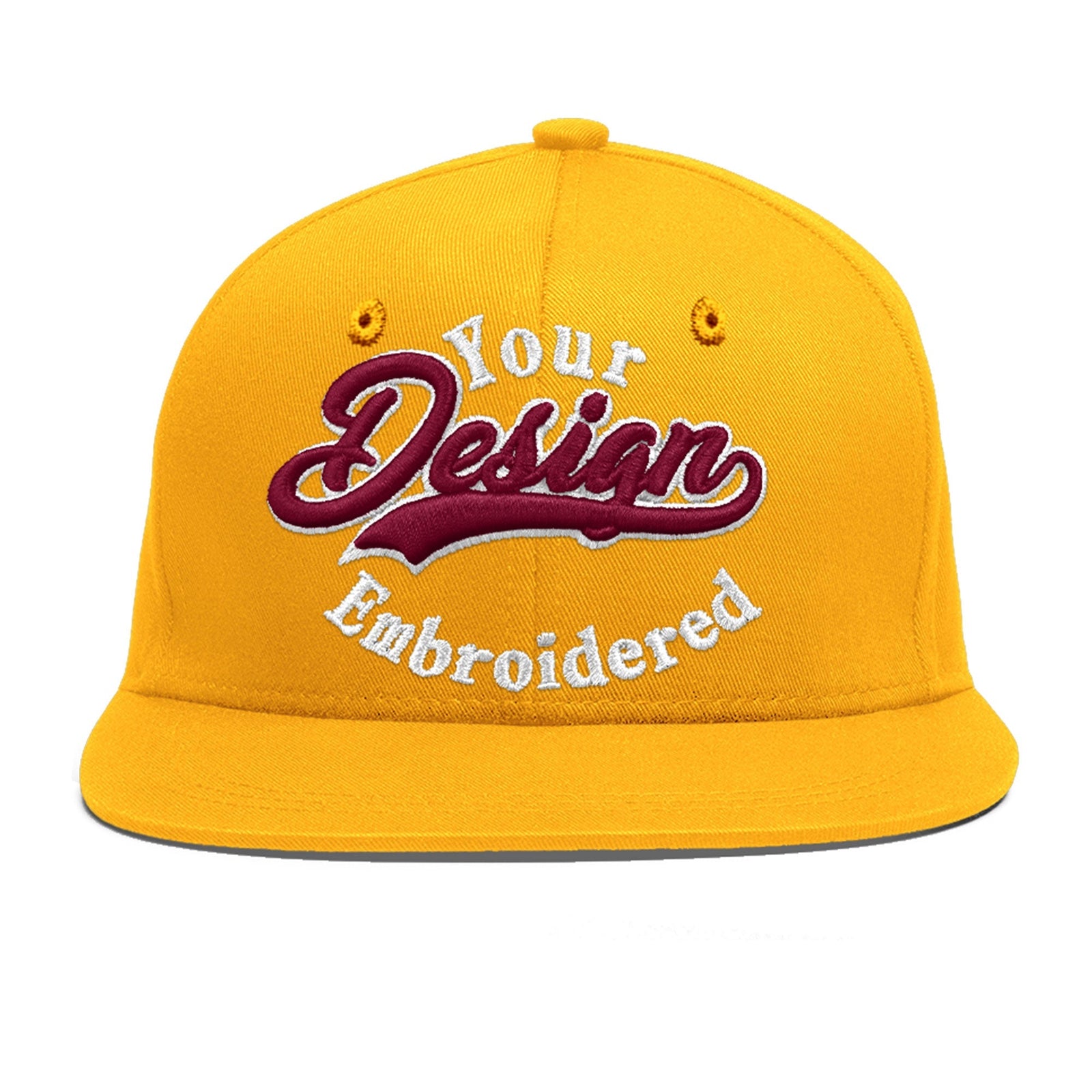 Custom Yellow 3D Puff Embroidery Flat Embroidery Casual Sport Baseball Cap