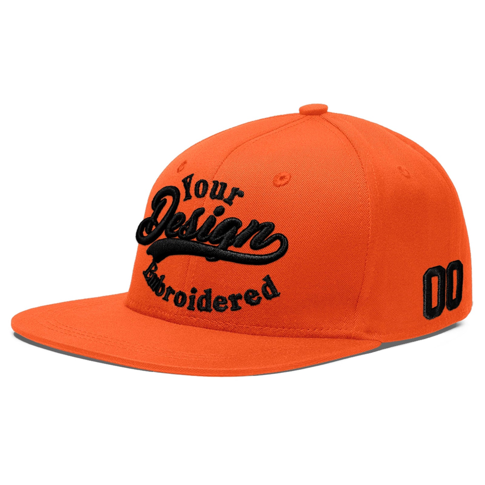 Custom Orange 3D Puff Embroidery Flat Embroidery Casual Sport Baseball Cap