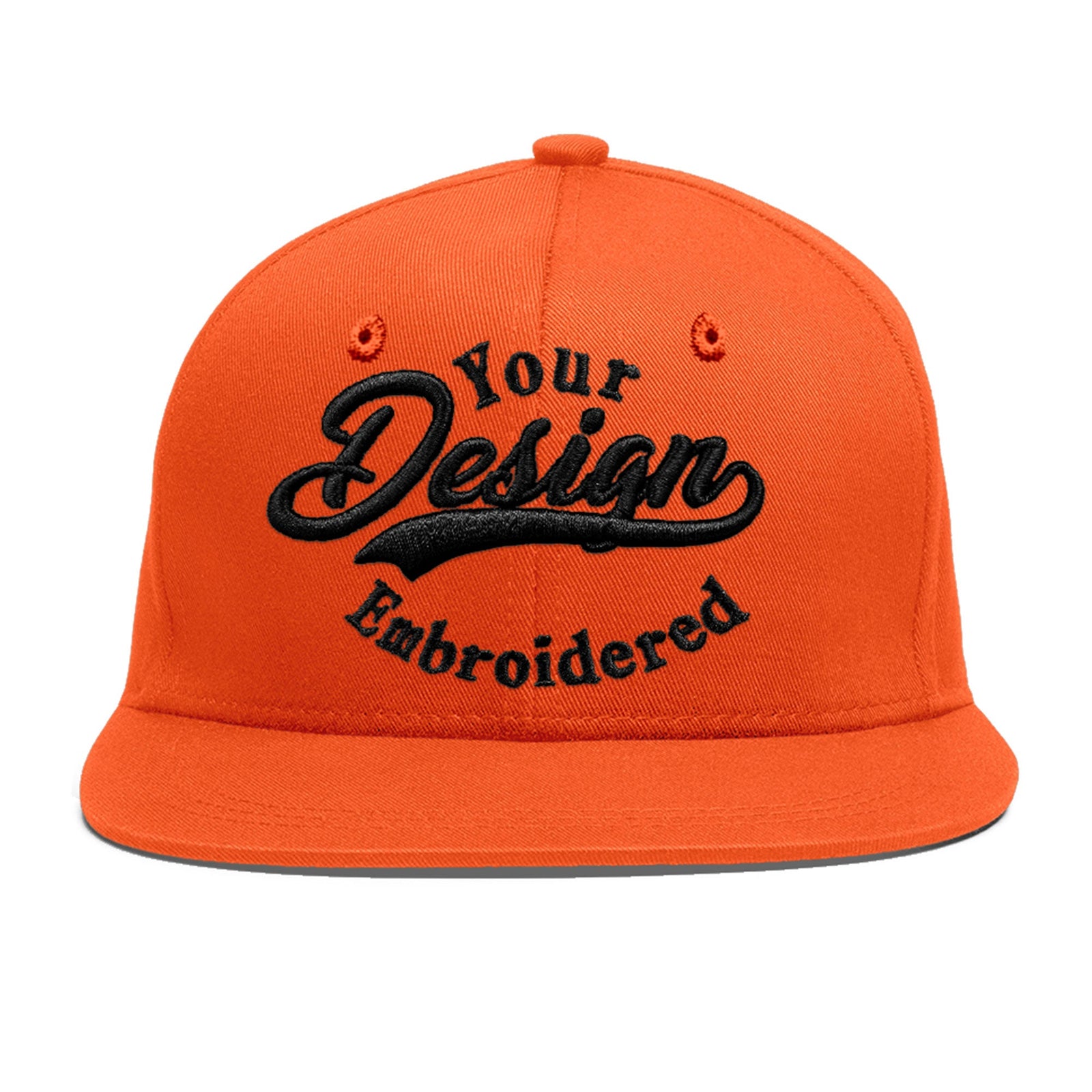 Custom Orange 3D Puff Embroidery Flat Embroidery Casual Sport Baseball Cap