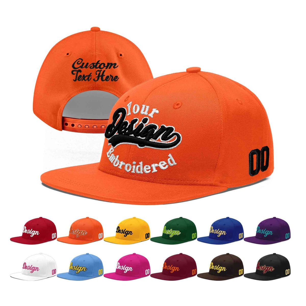 Custom Orange 3D Puff Embroidery Flat Embroidery Casual Sport Baseball Cap