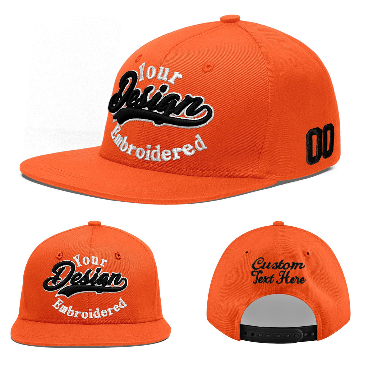 Custom Orange 3D Puff Embroidery Flat Embroidery Casual Sport Baseball Cap