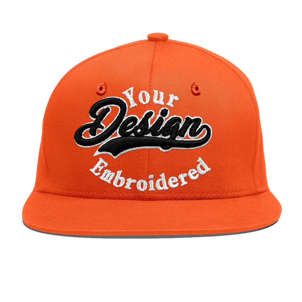 Custom Orange 3D Puff Embroidery Flat Embroidery Casual Sport Baseball Cap