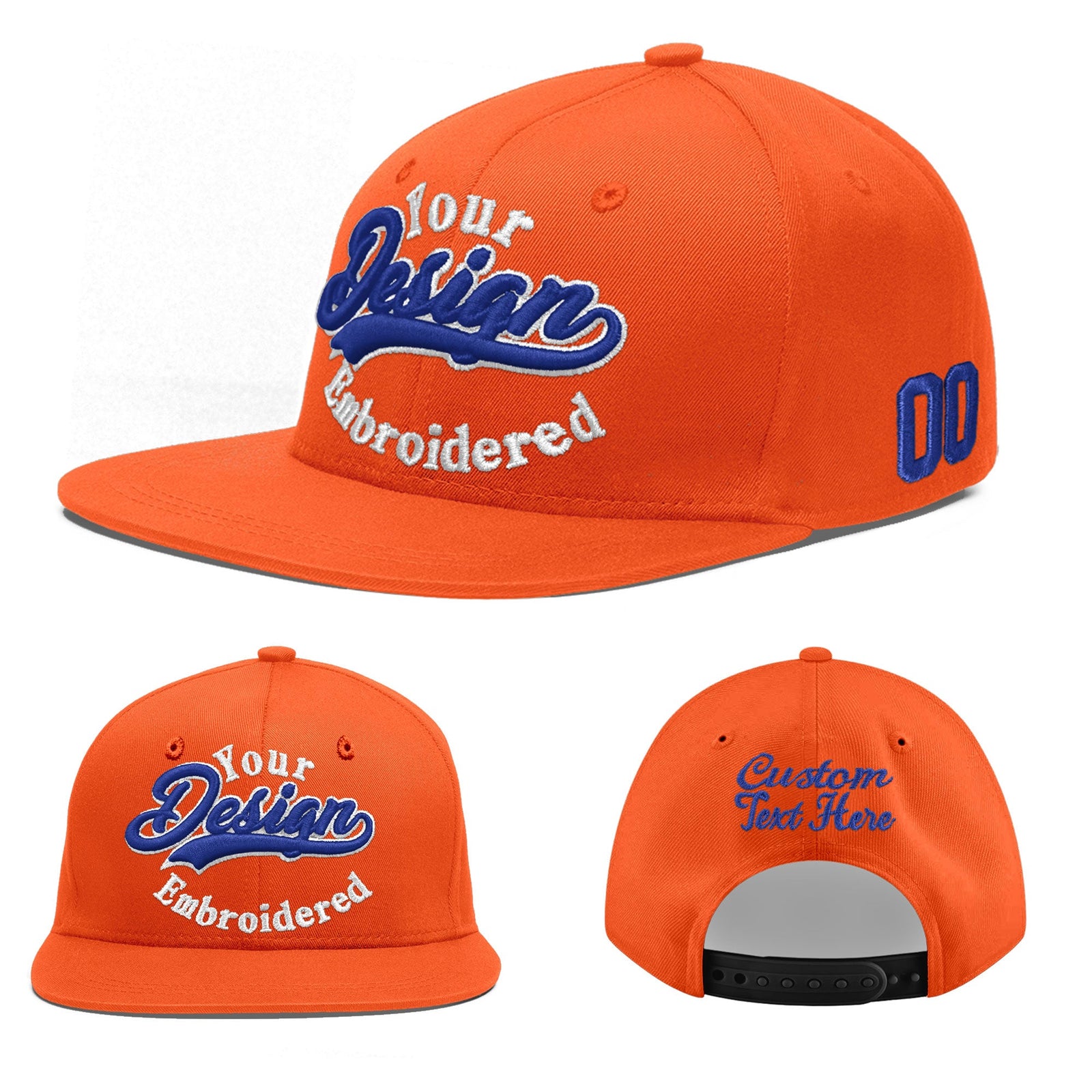 Custom Orange 3D Puff Embroidery Flat Embroidery Casual Sport Baseball Cap