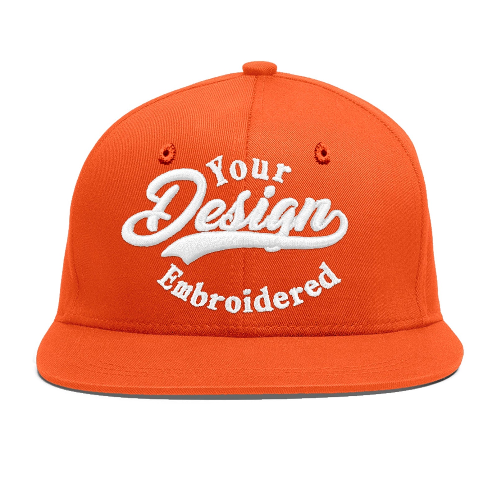 Custom Orange 3D Puff Embroidery Flat Embroidery Casual Sport Baseball Cap