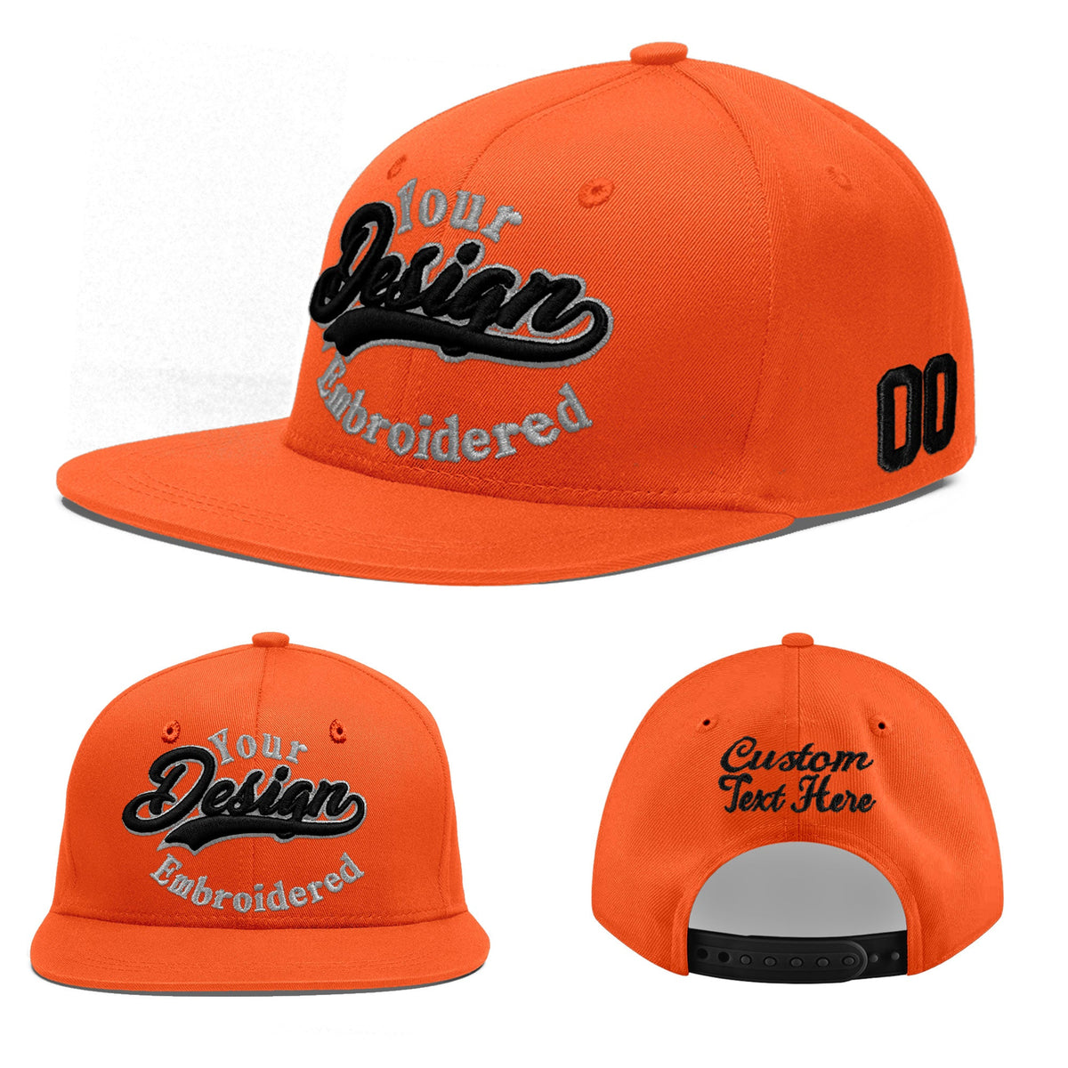 Custom Orange 3D Puff Embroidery Flat Embroidery Casual Sport Baseball Cap