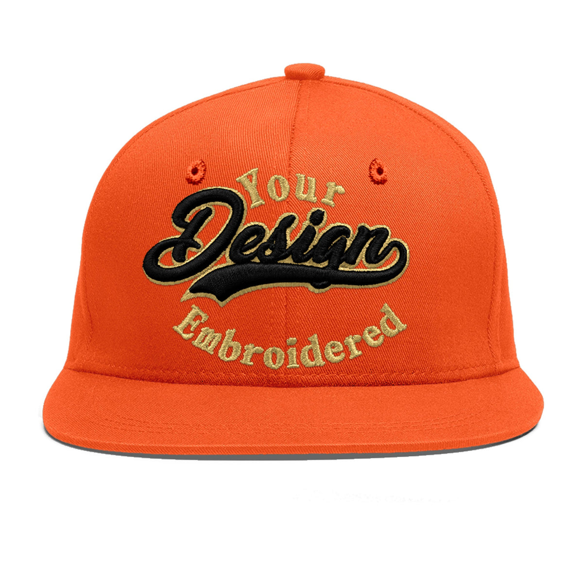 Custom Orange 3D Puff Embroidery Flat Embroidery Casual Sport Baseball Cap