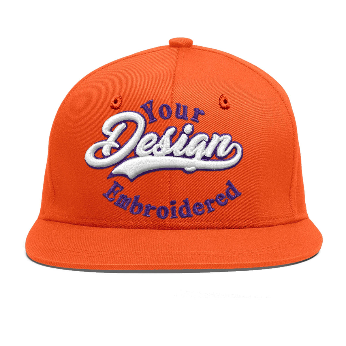 Custom Orange 3D Puff Embroidery Flat Embroidery Casual Sport Baseball Cap