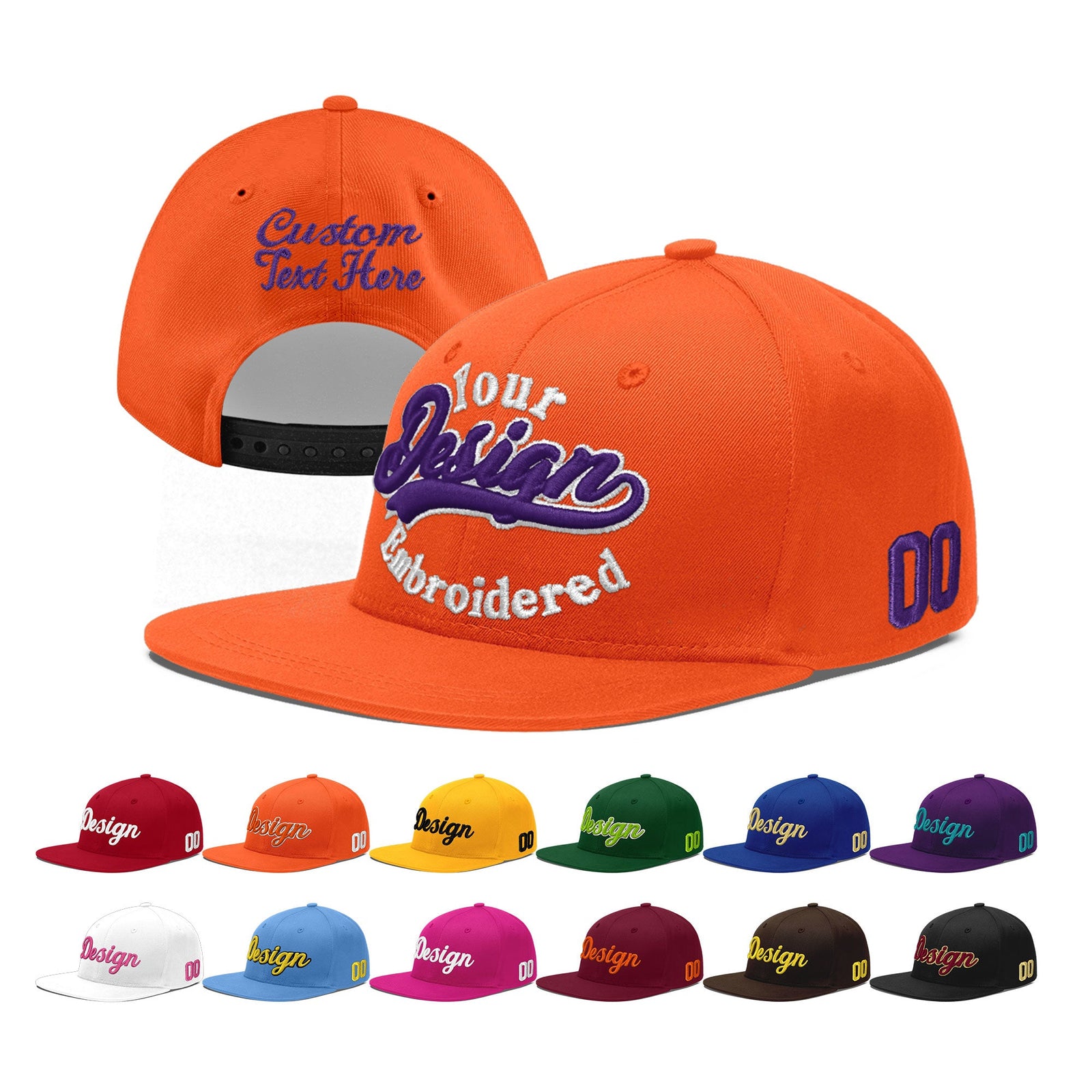 Custom Orange 3D Puff Embroidery Flat Embroidery Casual Sport Baseball Cap
