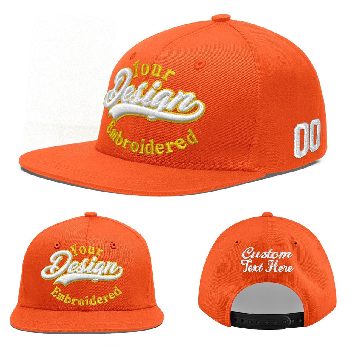 Custom Orange 3D Puff Embroidery Flat Embroidery Casual Sport Baseball Cap
