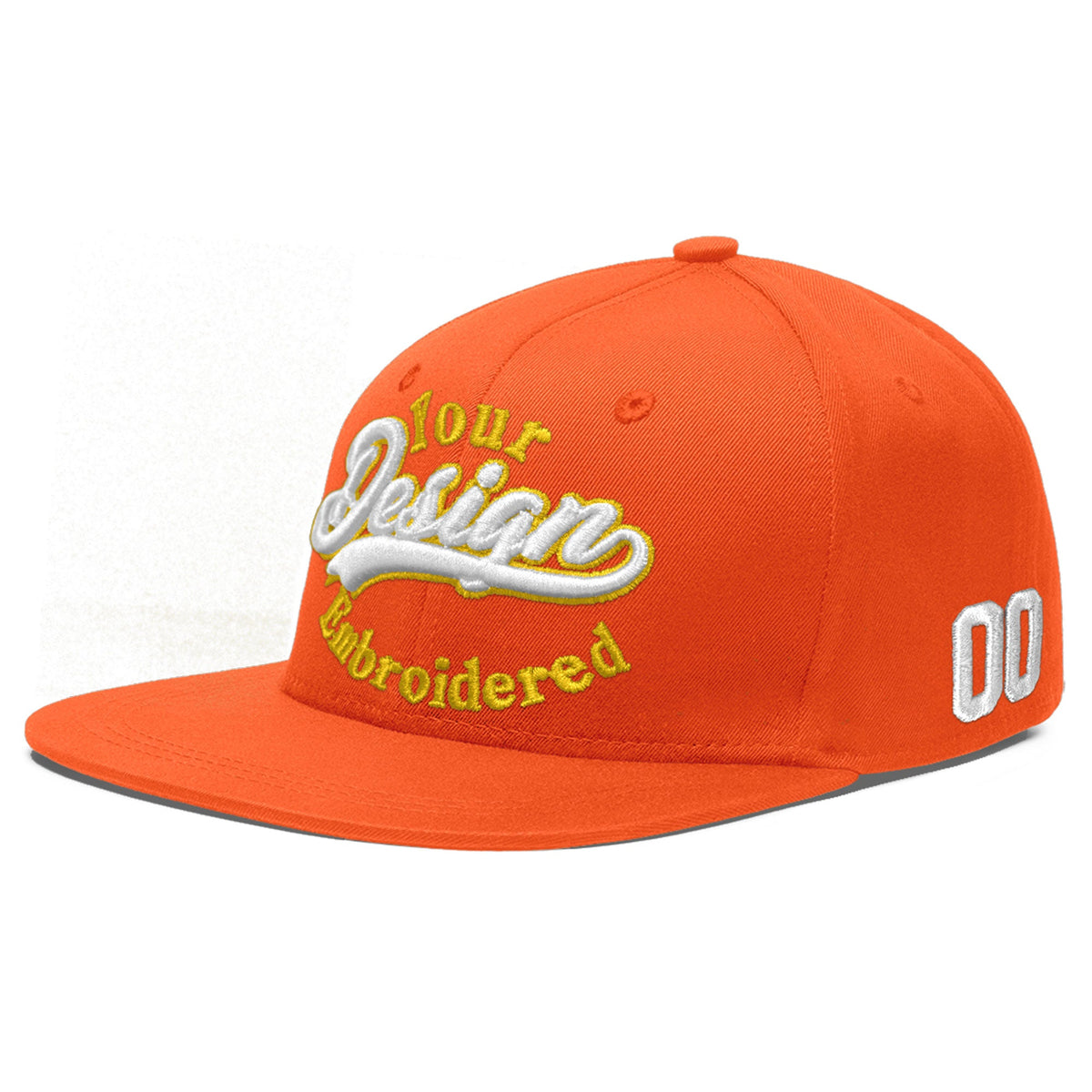 Custom Orange 3D Puff Embroidery Flat Embroidery Casual Sport Baseball Cap