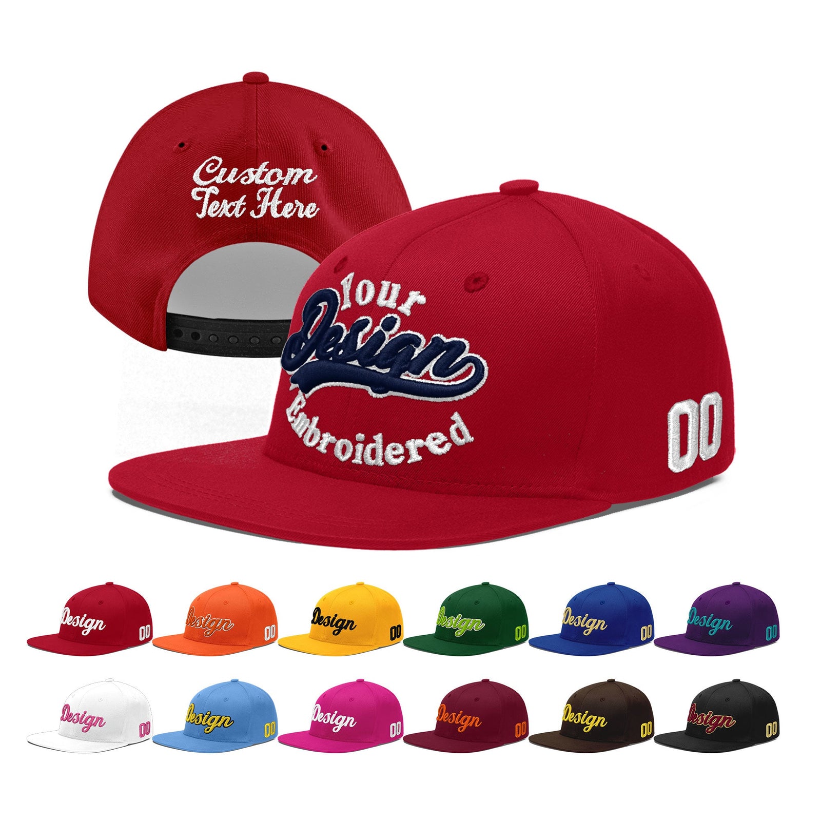 Custom Red 3D Puff Embroidery Flat Embroidery Casual Sport Baseball Cap