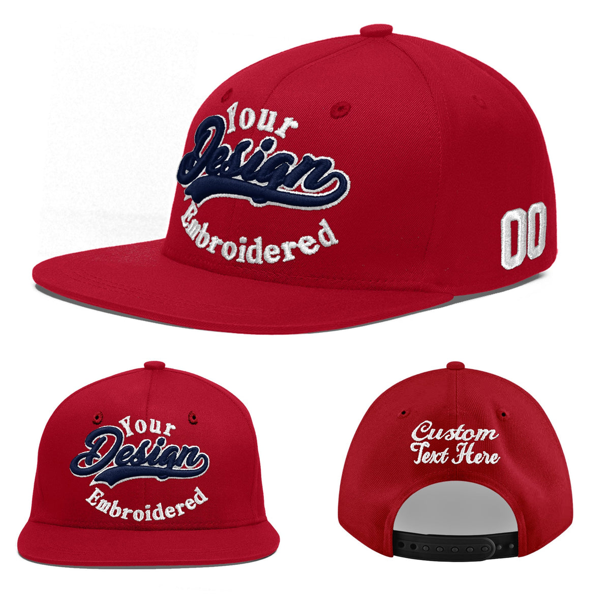 Custom Red 3D Puff Embroidery Flat Embroidery Casual Sport Baseball Cap