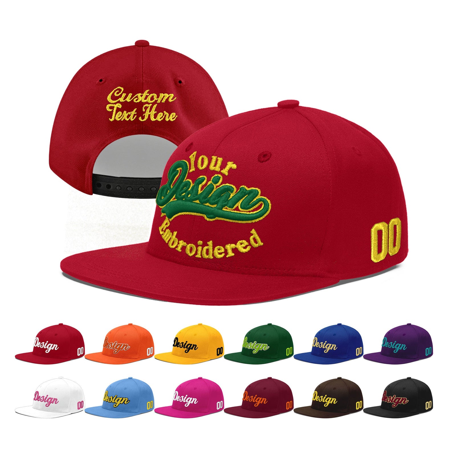 Custom Red 3D Puff Embroidery Flat Embroidery Casual Sport Baseball Cap