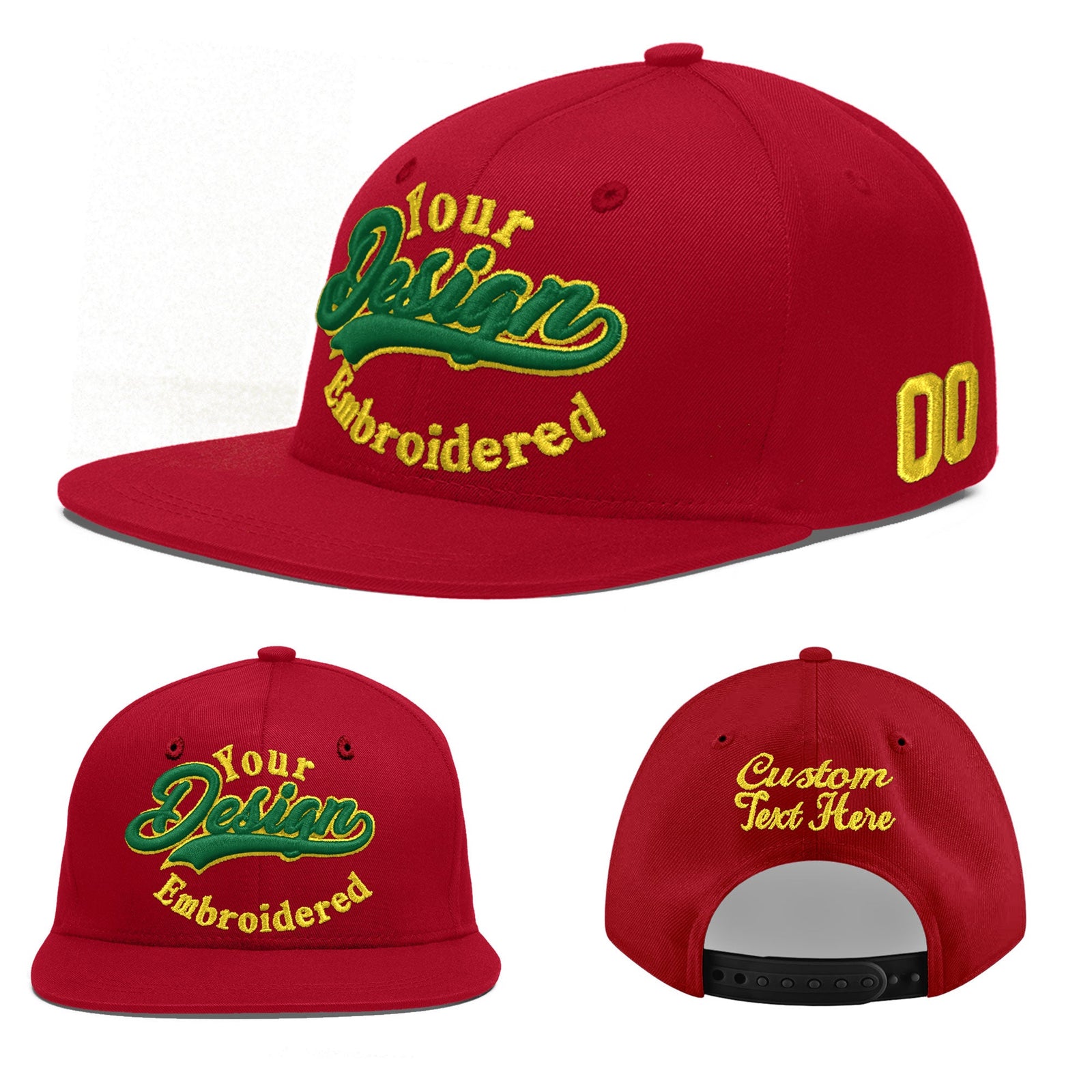 Custom Red 3D Puff Embroidery Flat Embroidery Casual Sport Baseball Cap