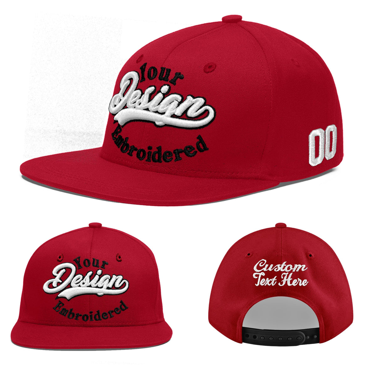 Custom Red 3D Puff Embroidery Flat Embroidery Casual Sport Baseball Cap