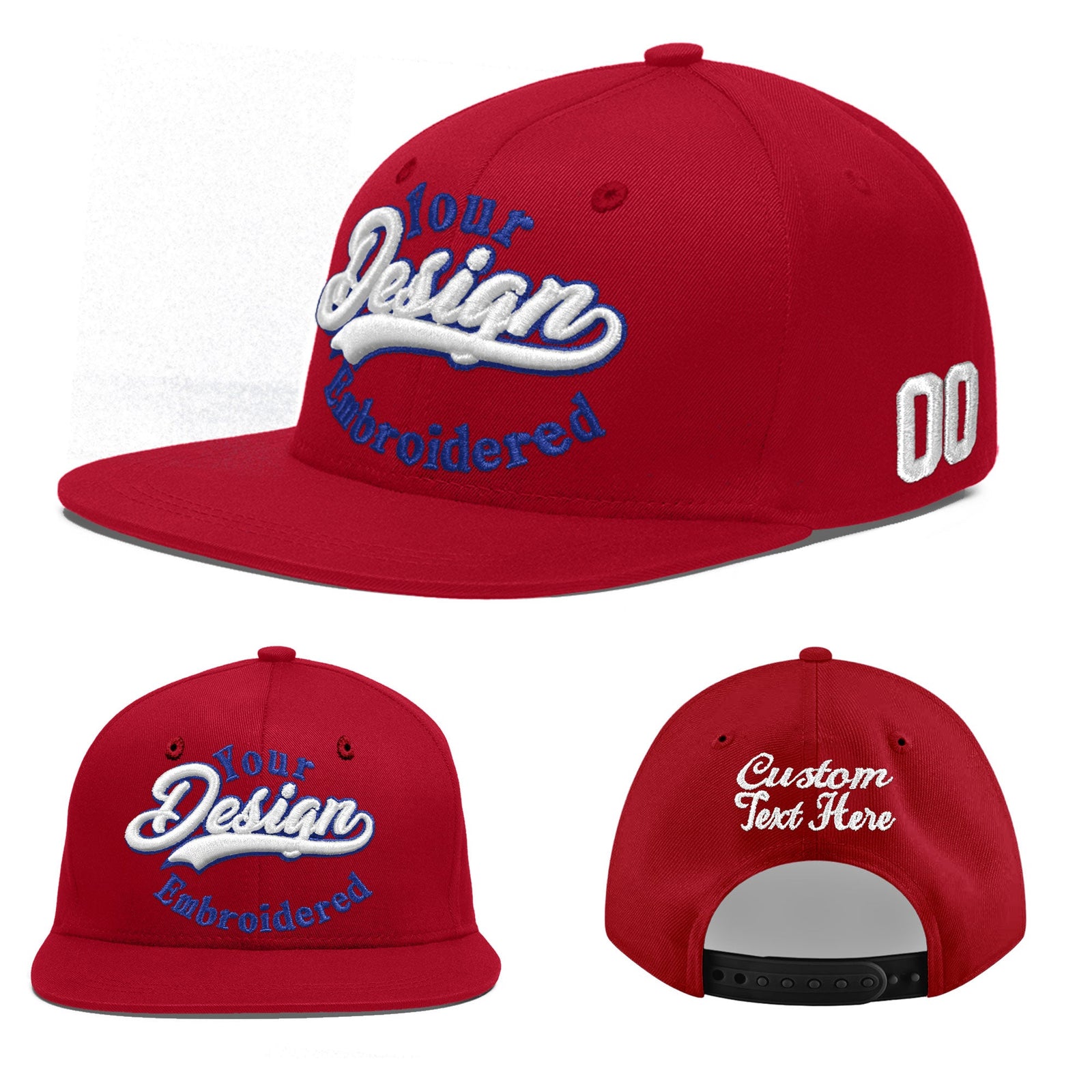 Custom Red 3D Puff Embroidery Flat Embroidery Casual Sport Baseball Cap
