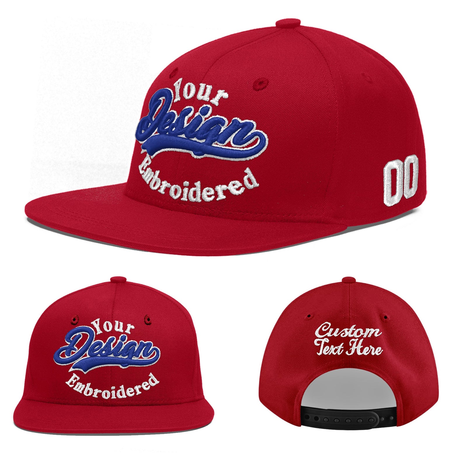 Custom Red 3D Puff Embroidery Flat Embroidery Casual Sport Baseball Cap