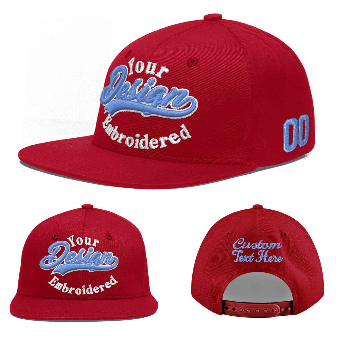 Custom Red 3D Puff Embroidery Flat Embroidery Casual Sport Baseball Cap