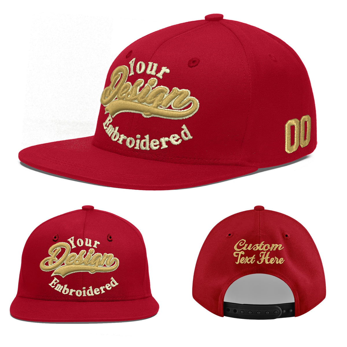 Custom Red 3D Puff Embroidery Flat Embroidery Casual Sport Baseball Cap