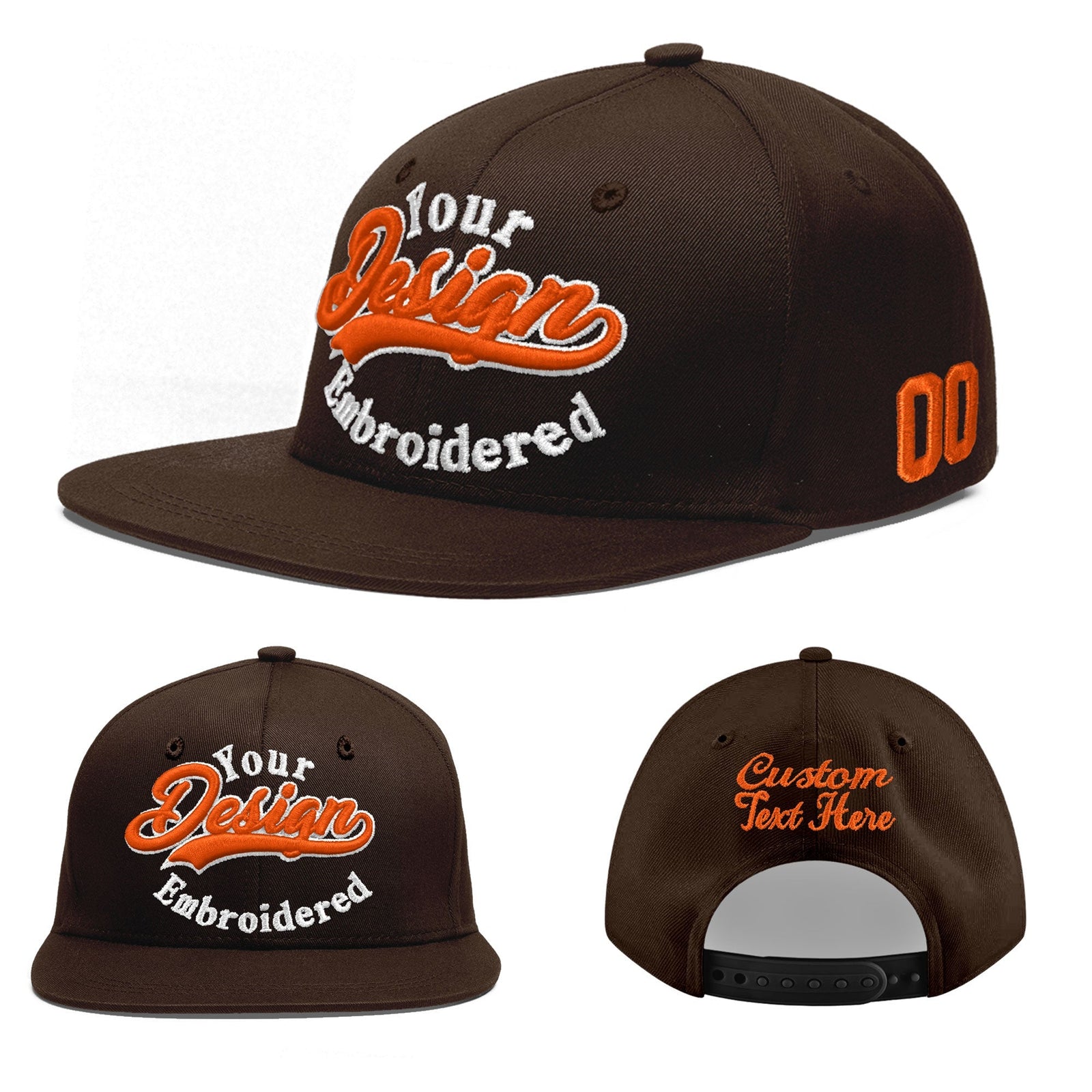 Custom Brown 3D Puff Embroidery Flat Embroidery Casual Sport Baseball Cap