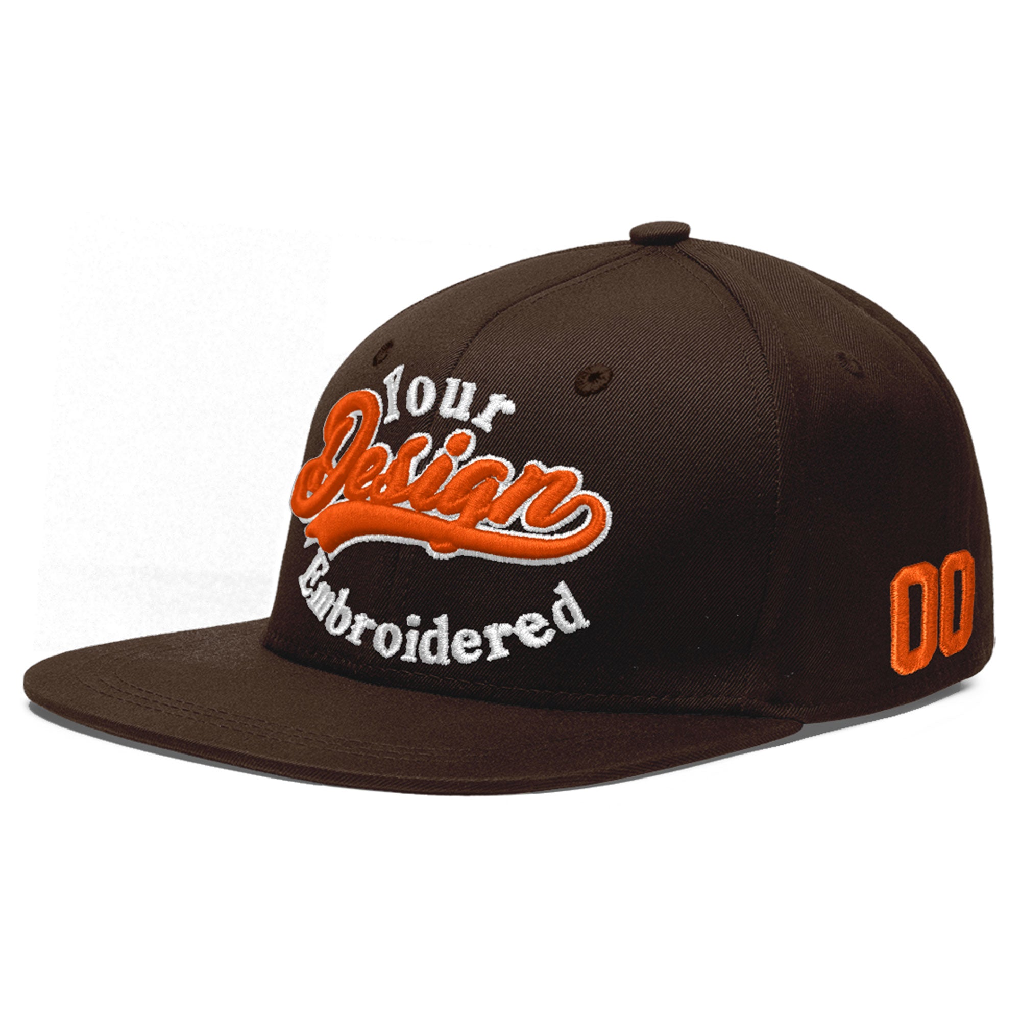 Custom Brown 3D Puff Embroidery Flat Embroidery Casual Sport Baseball Cap