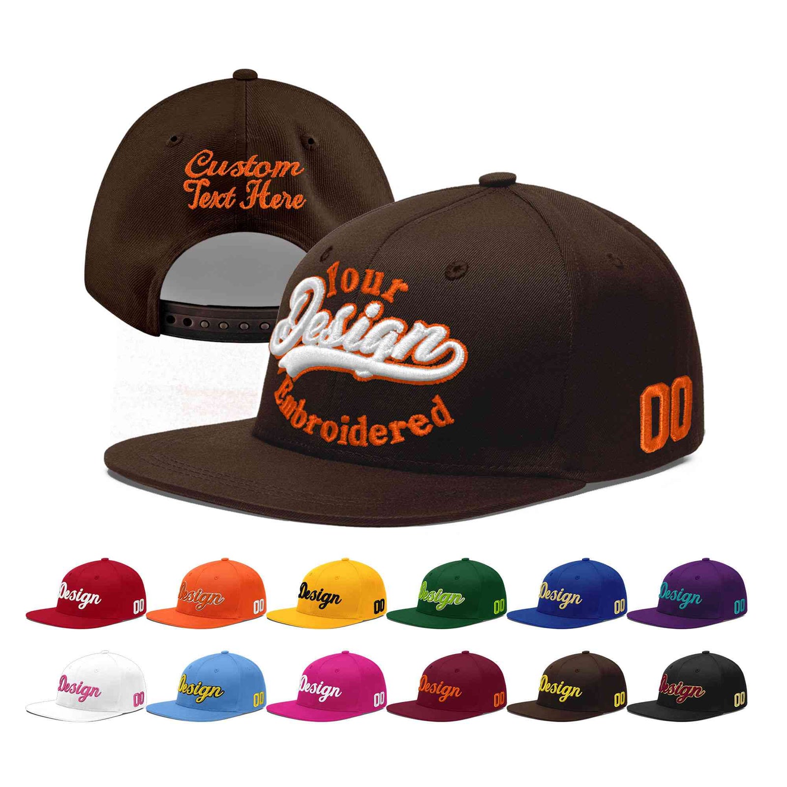 Custom Brown 3D Puff Embroidery Flat Embroidery Casual Sport Baseball Cap