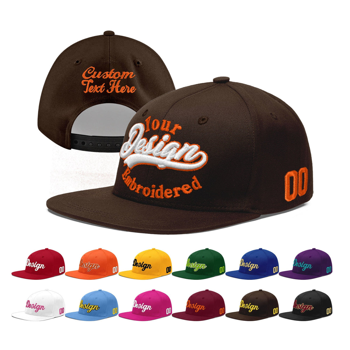 Custom Brown 3D Puff Embroidery Flat Embroidery Casual Sport Baseball Cap