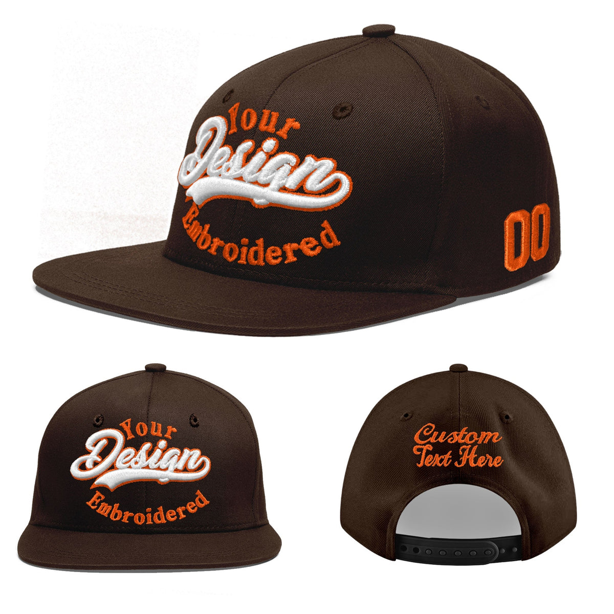 Custom Brown 3D Puff Embroidery Flat Embroidery Casual Sport Baseball Cap
