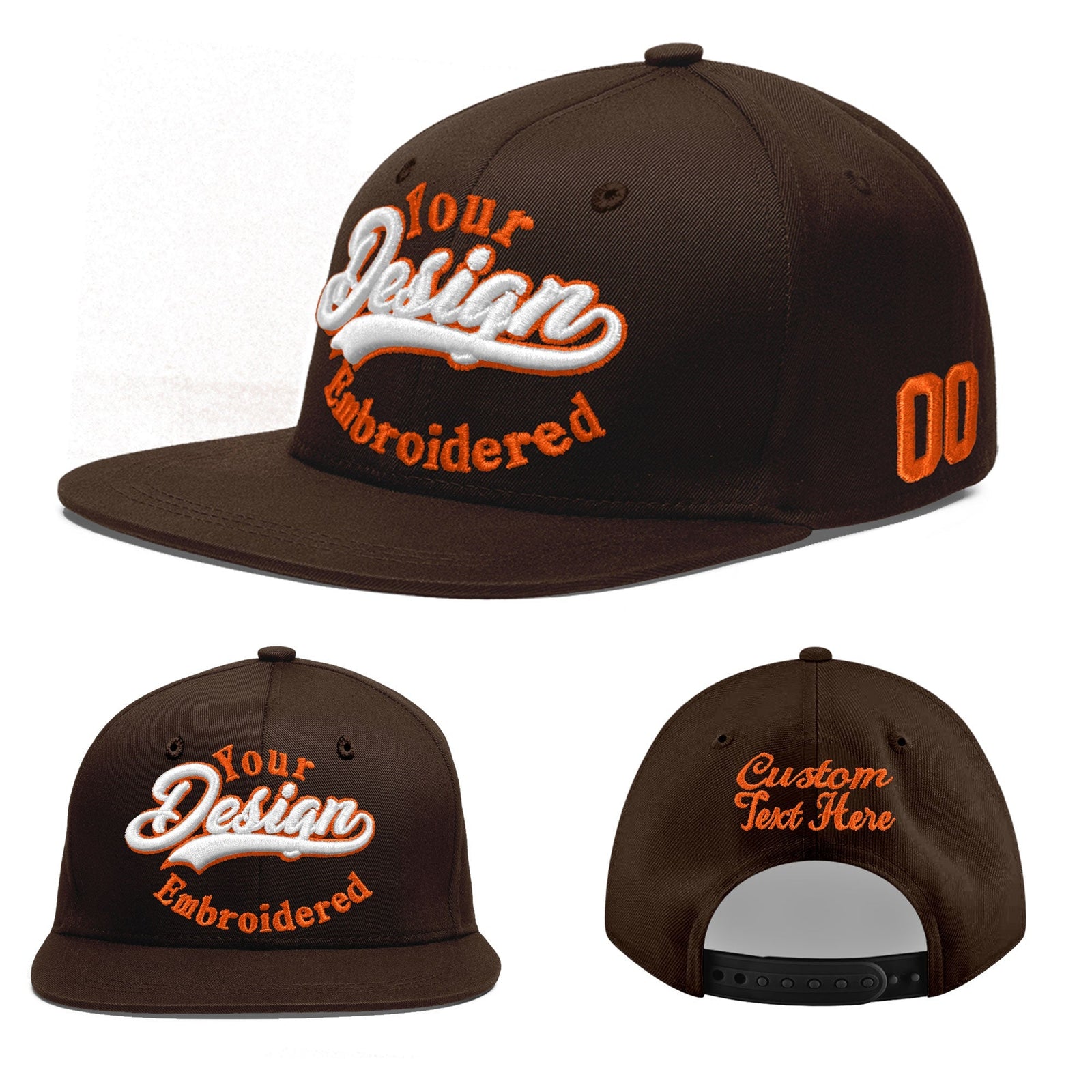 Custom Brown 3D Puff Embroidery Flat Embroidery Casual Sport Baseball Cap