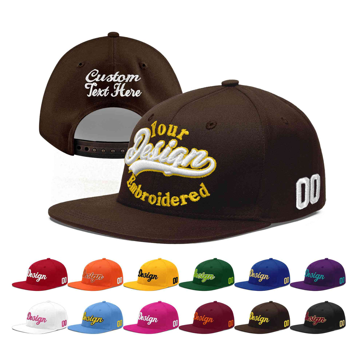 Custom Brown 3D Puff Embroidery Flat Embroidery Casual Sport Baseball Cap