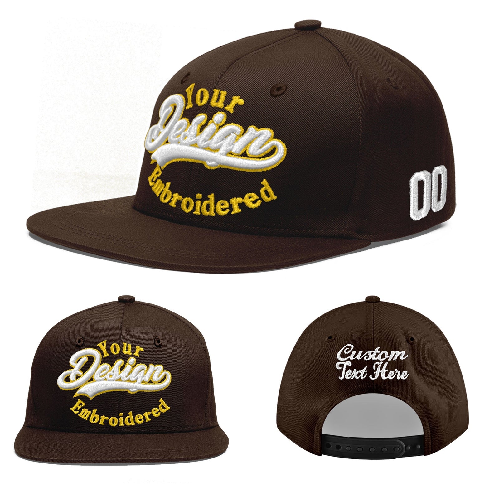 Custom Brown 3D Puff Embroidery Flat Embroidery Casual Sport Baseball Cap