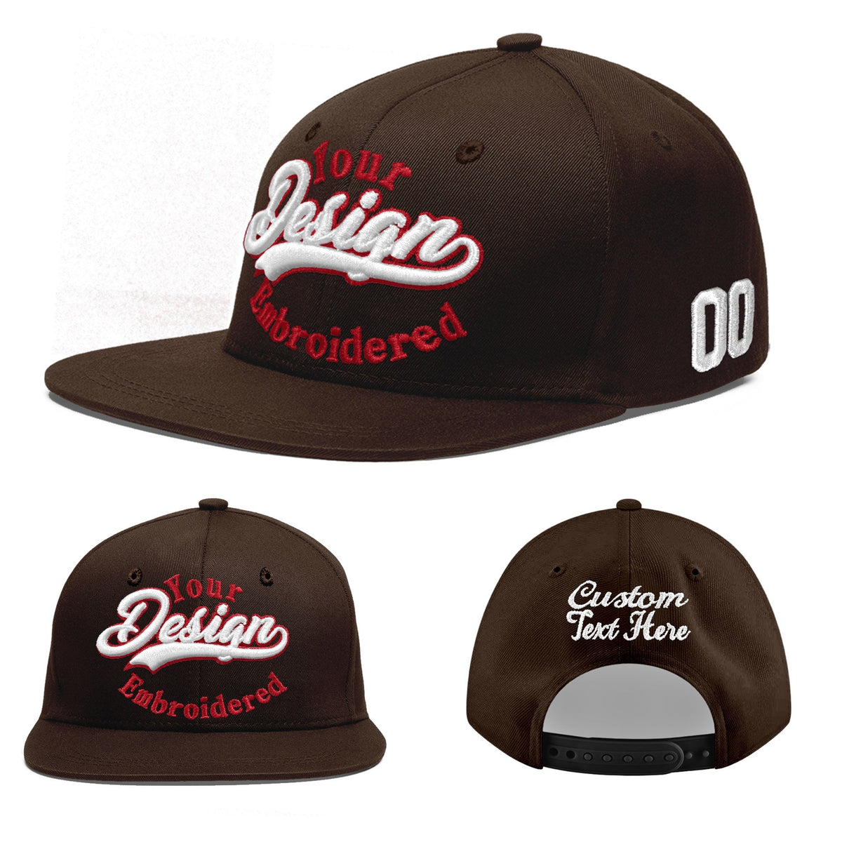 Custom Brown 3D Puff Embroidery Flat Embroidery Casual Sport Baseball Cap