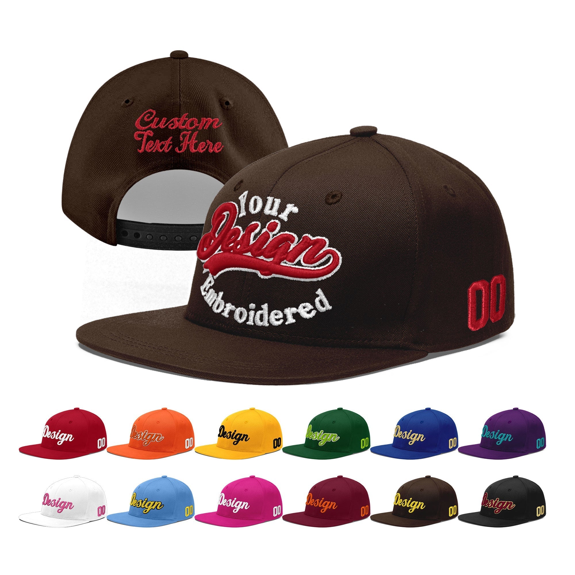 Custom Brown 3D Puff Embroidery Flat Embroidery Casual Sport Baseball Cap