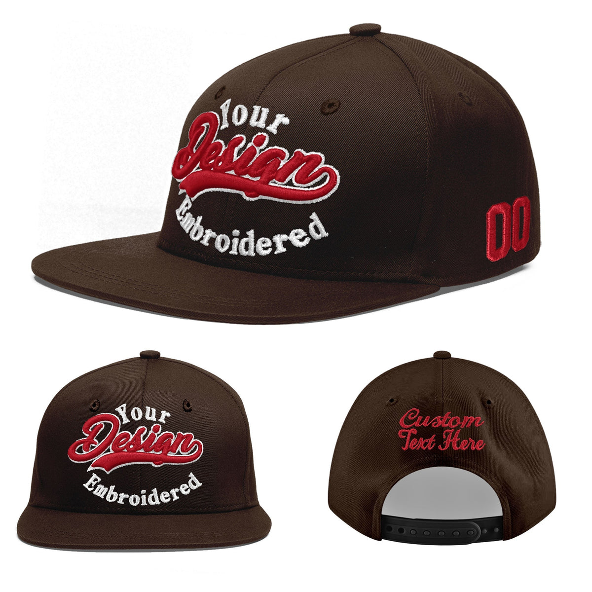 Custom Brown 3D Puff Embroidery Flat Embroidery Casual Sport Baseball Cap