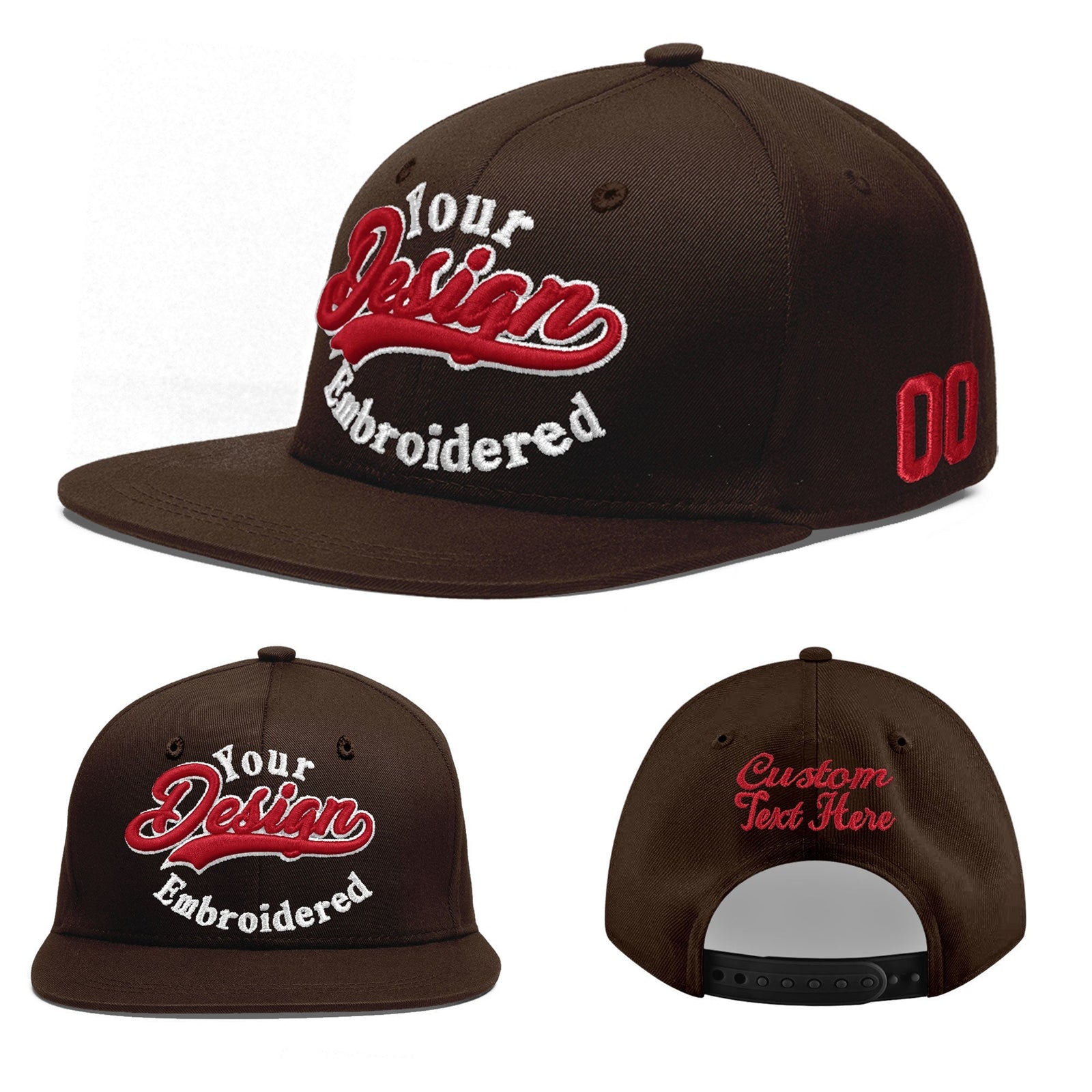 Custom Brown 3D Puff Embroidery Flat Embroidery Casual Sport Baseball Cap